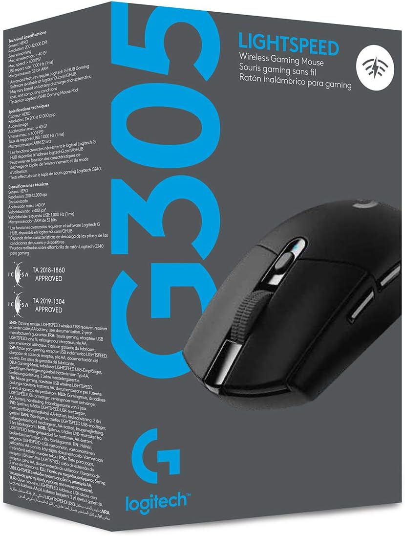 Logitech G305 Lightspeed Wireless Gaming Mouse,  250H Battery Life, On-Board Memory, Compatible With Pc / Mac - Black