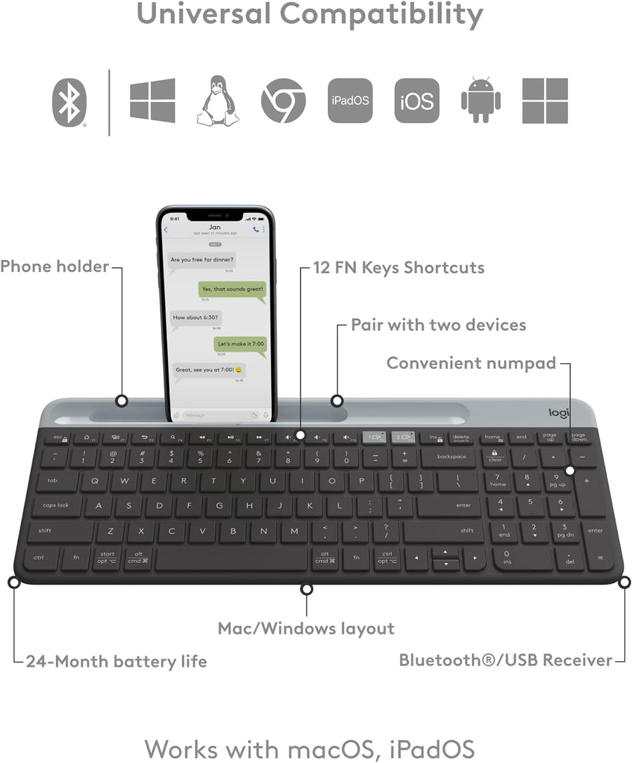 Logitech K580 Slim Multi-Device Wireless Keyboard - Bluetooth/Receiver