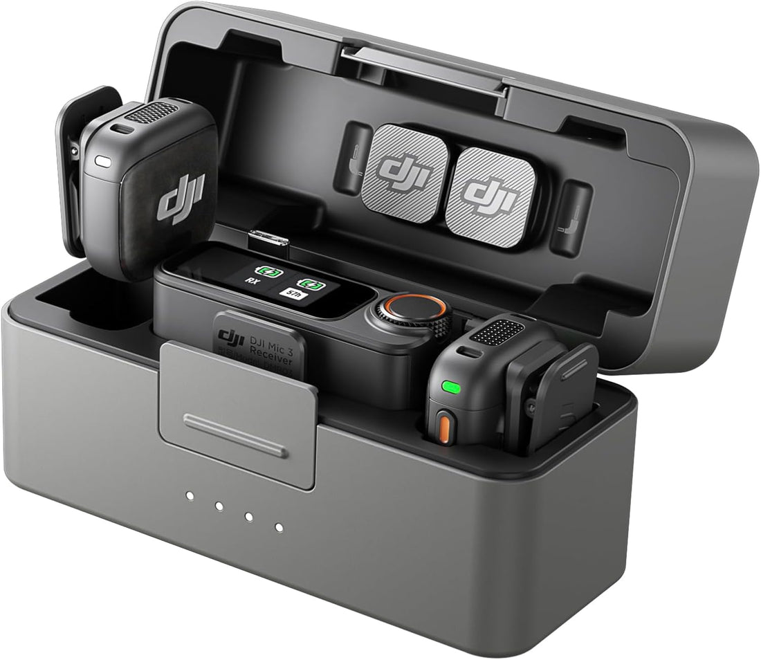 DJI Mic 3 (2 TX + 1 RX + Charging Case), Wireless Microphone for iPhone/Camera/Android, Adaptive Gain Control Balanced Volume, Dual Band Anti-Interference, 28h Use, UAE Version
