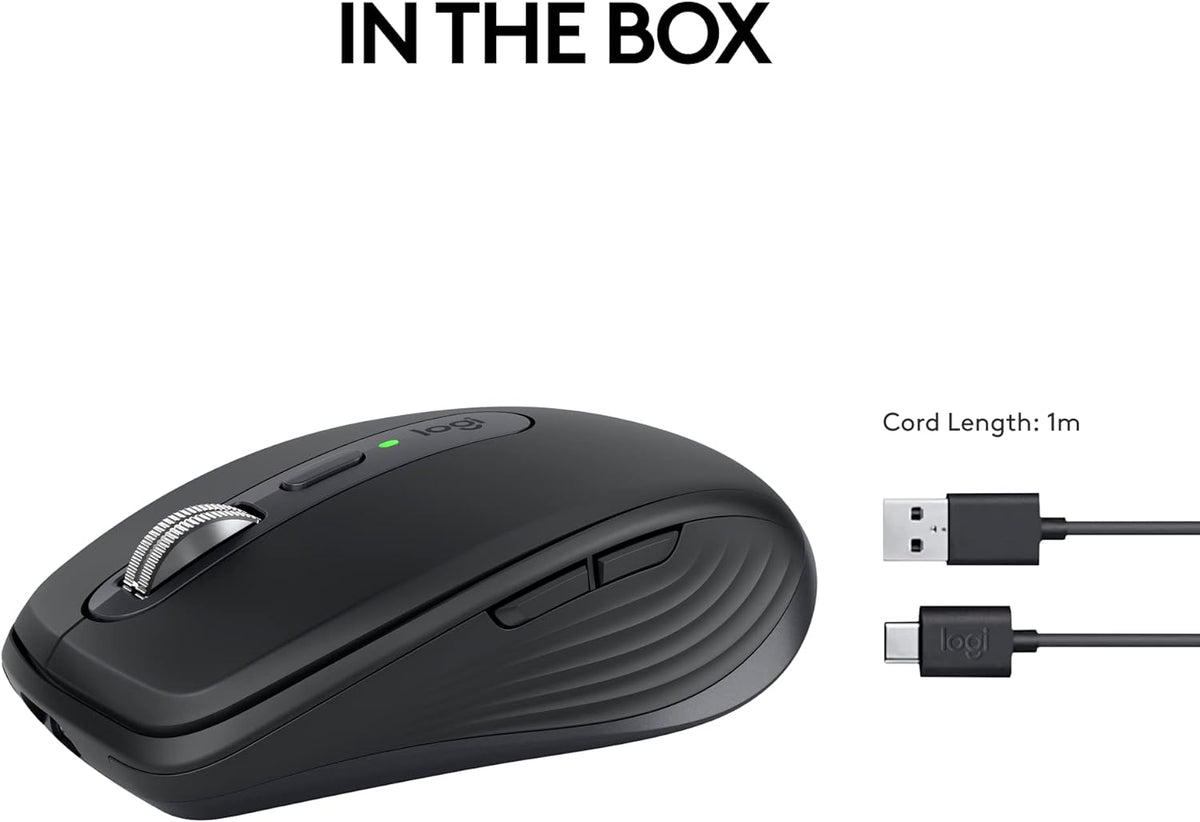 Logitech MX Anywhere 3S Compact Wireless Mouse,  USB C, Bluetooth, Windows PC, Linux, Chrome, Mac - Graphite