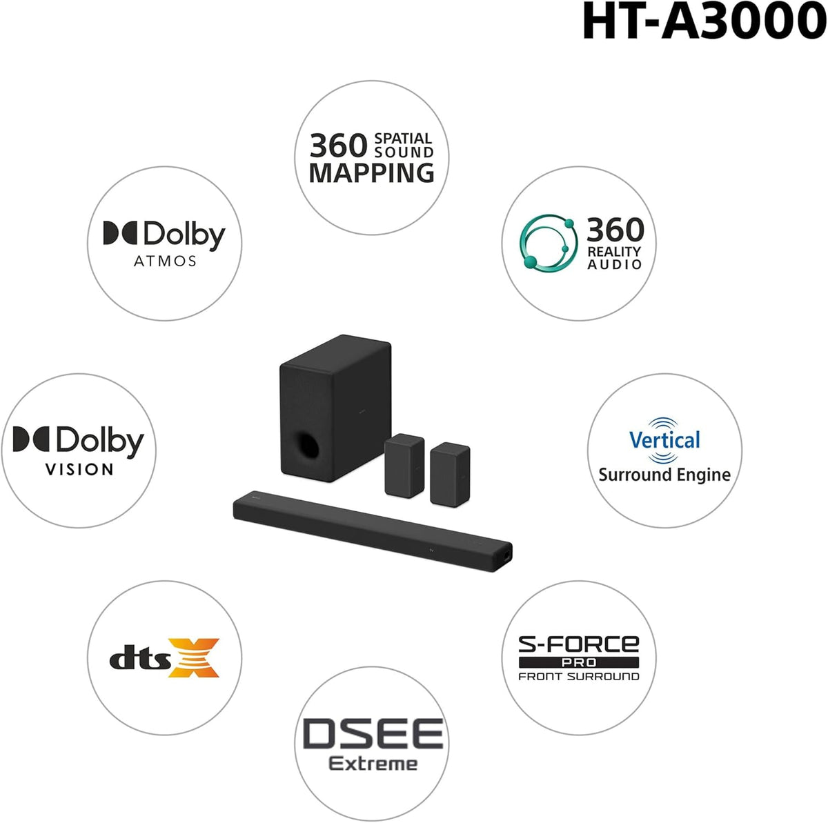 Sony HT-A3000 3.1ch Dolby Atmos Soundbar Surround Sound Home Theater with DTS:X Works with Google Assistant