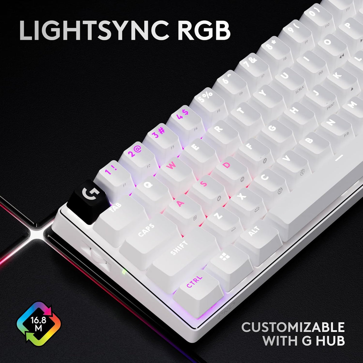Logitech G PRO X 60 LIGHTSPEED Wireless Gaming Keyboard, Ultra Compact TKL 60% Mechanical Keyboard for Windows PC, LIGHTSYNC RGB, Dual-Shot PBT Keycaps, GX Optical Tactile Switches - White