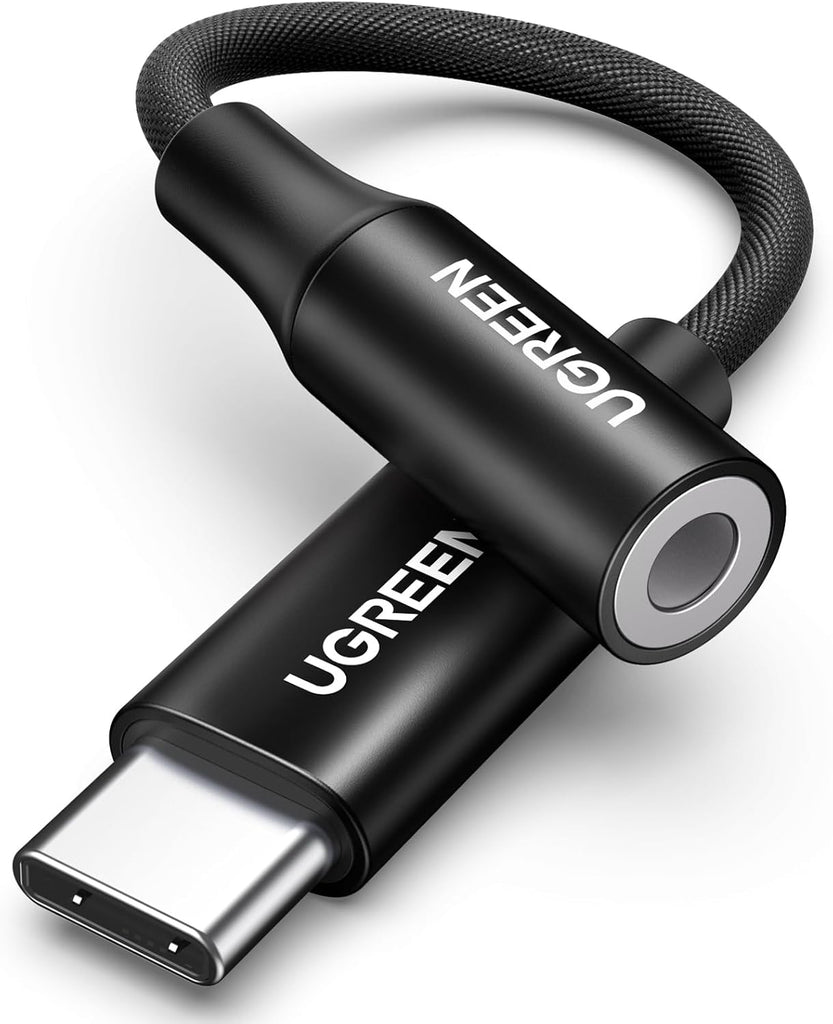 UGREEN USB C to 3.5mm Adapter iPhone 16 Headphones Adapter DAC USB C to Aux 3.5 mm to Type C Jack With Braided Compatible with iPhone 16 Series iPad Pro Galaxy S22 S23 Ultra(Black)