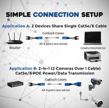 RJ45 Ethernet Cable Combiner/Splitter Kit (1 Pair) POE Adapter Connectors Power Cable Kit Works with IP Security Cameras, Wireless Access Points