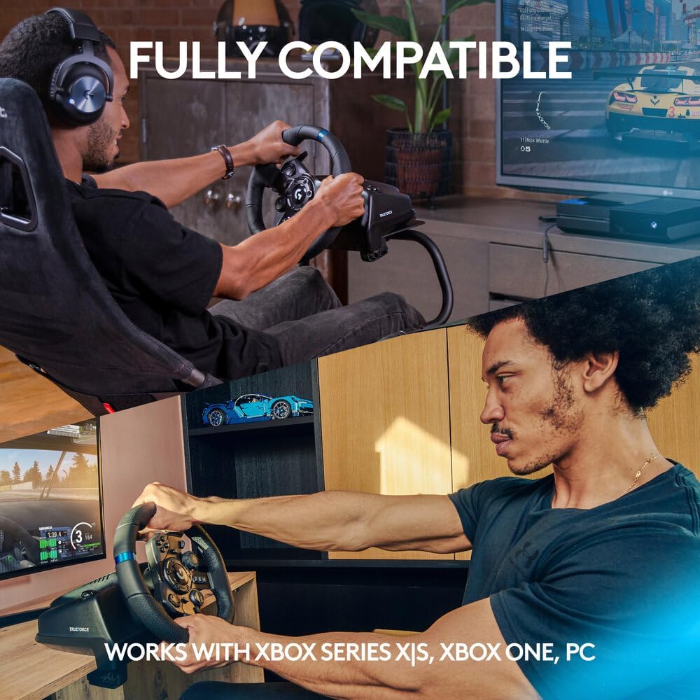 Logitech G923 Racing Wheel and Pedals, TRUEFORCE Feedback, Responsive Driving Design, Dual Clutch Launch Control, Genuine Leather, for Xbox One, PC - Black - UAE Version