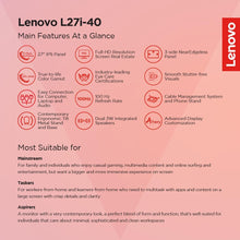 Lenovo  L27i-40 inch (68.6cm) FHD IPS Ultraslim Monitor| 100Hz, 4ms, HDMI, VGA, Tilt Swivel Pivot Height Adjust Stand: for Home & Office use,