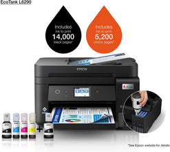 Epson Ecotank L6290 Office Ink Tank Printer A4 Colour 4 In 1 With Adf, Wi Fi And Smart Panel Connectivity Lcd Screen, Black, Compact