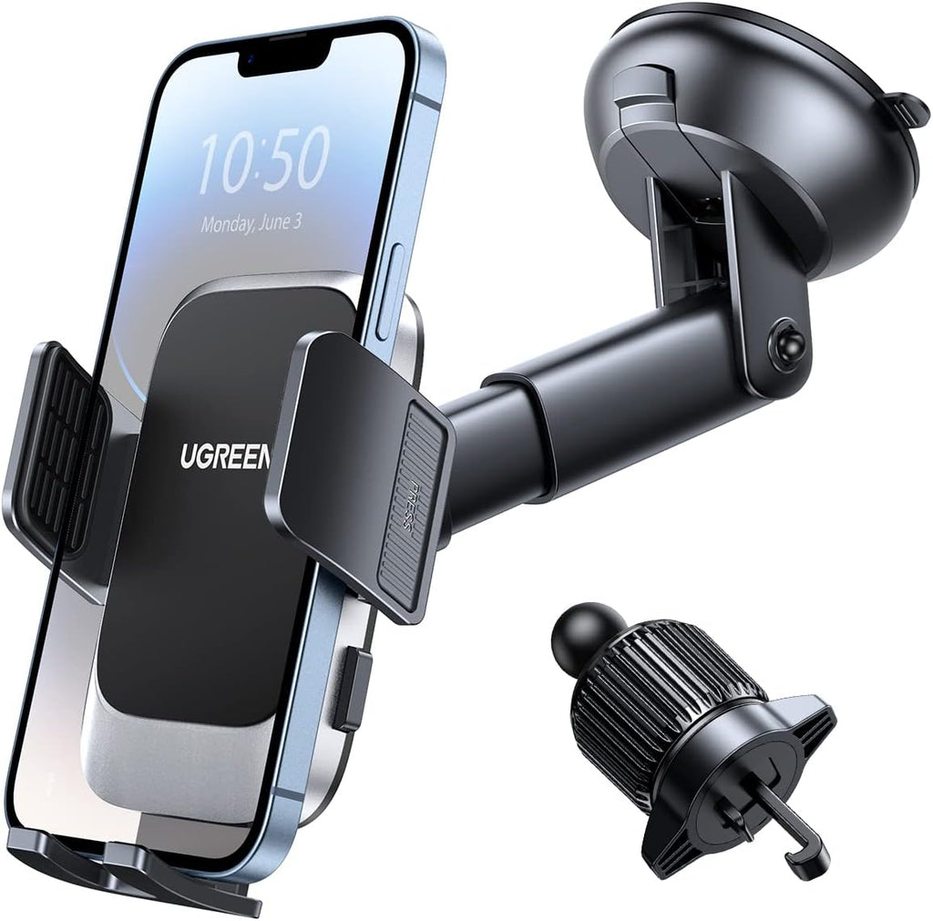UGREEN Car Phone Holder Car Mount, [Upgraded 4-in-1 Dashboard/Air Vent/Windscreen], [One-button Release], Metal Hook Mobile Holder, Fit for iPhone 16/15/14, Samsung S25/24/23, 4.7-7.2" Accessories