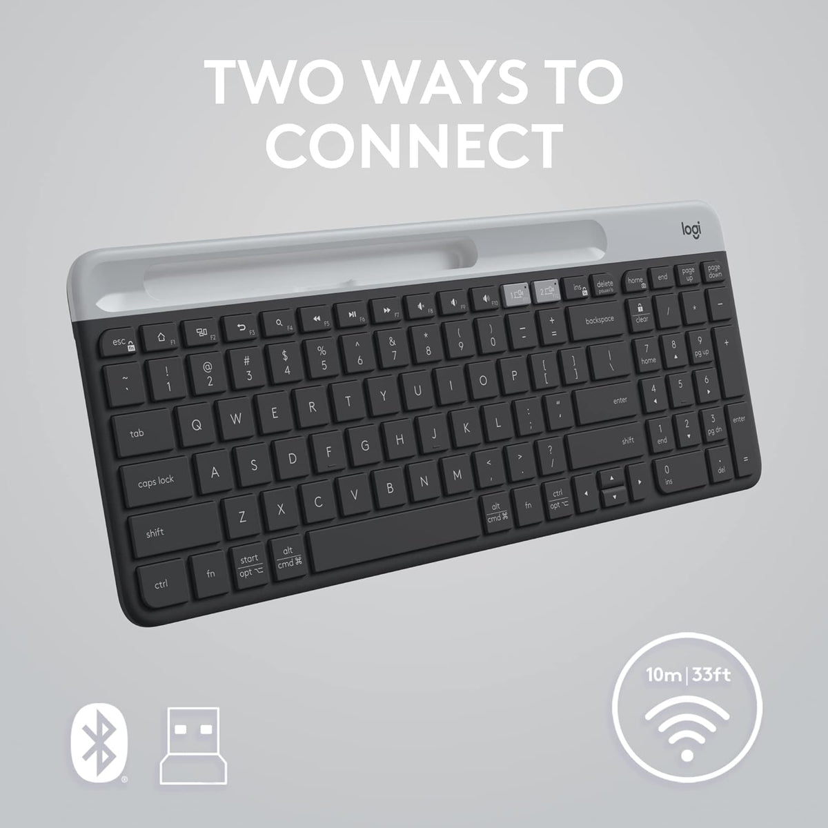 Logitech K580 Slim Multi-Device Wireless Keyboard - Bluetooth/Receiver, 24 Month Battery, Win/Mac, Desktop, Tablet, SmartphoneArabic Graphite