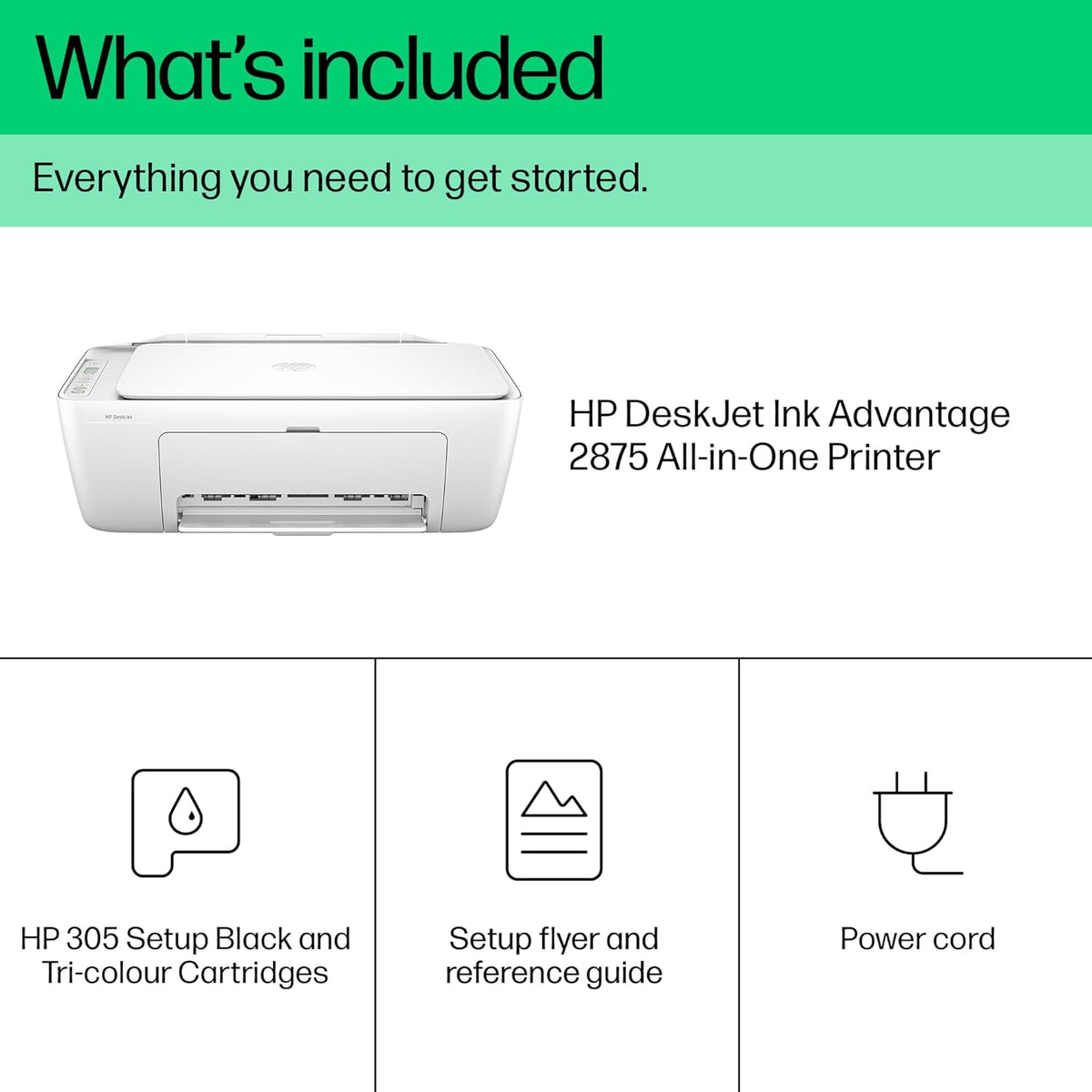 HP DeskJet Ink Advantage 2875 Wireless Print, Copy, Scan, All-in-One Printer - White [60K47C]