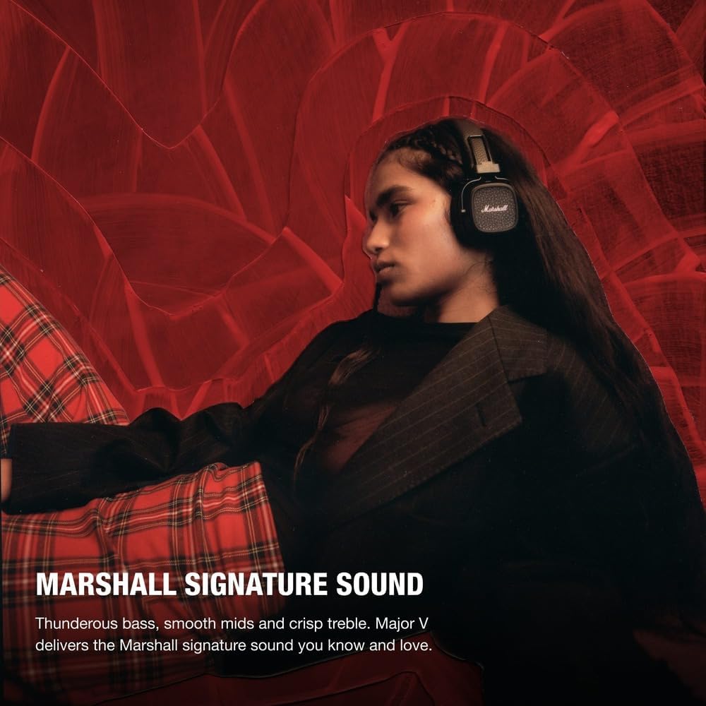 Marshall Major V Bluetooth Headphones - Foldable Bluetooth Wireless Headphones Bluetooth with 100+ Hours of Playtime (Black)