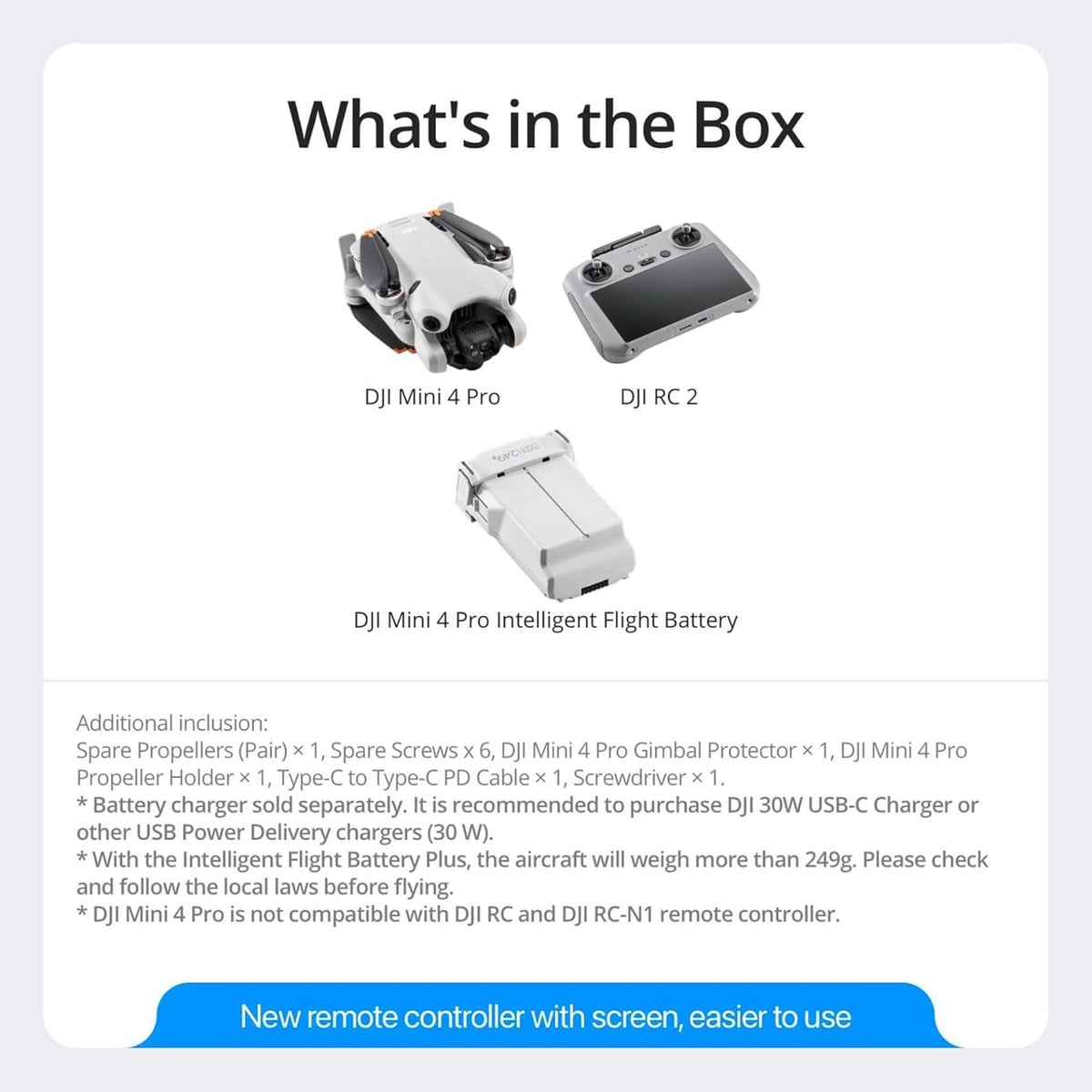 dji Mini 4 Pro (RC 2) Folding Mini-Drone 4K HDR Video Camera Under 0.549 lbs/249g