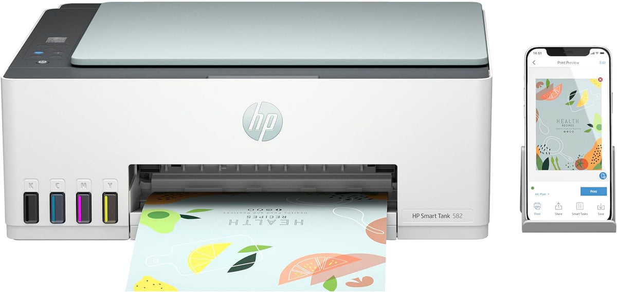 HP Smart Tank 582 Wireless All-in-One Printer, Print, Scan, Copy; Up to 18,000 black or 6,000 color pages - Green [4A8D6A]