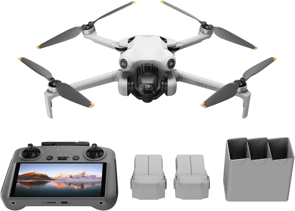 DJI Mini 4 Pro Fly More Combo Plus (RC 2), Folding Mini-Drone 4K HDR Camera, 2 Extra Intelligent Batteries Plus For 45-Min Flight Time