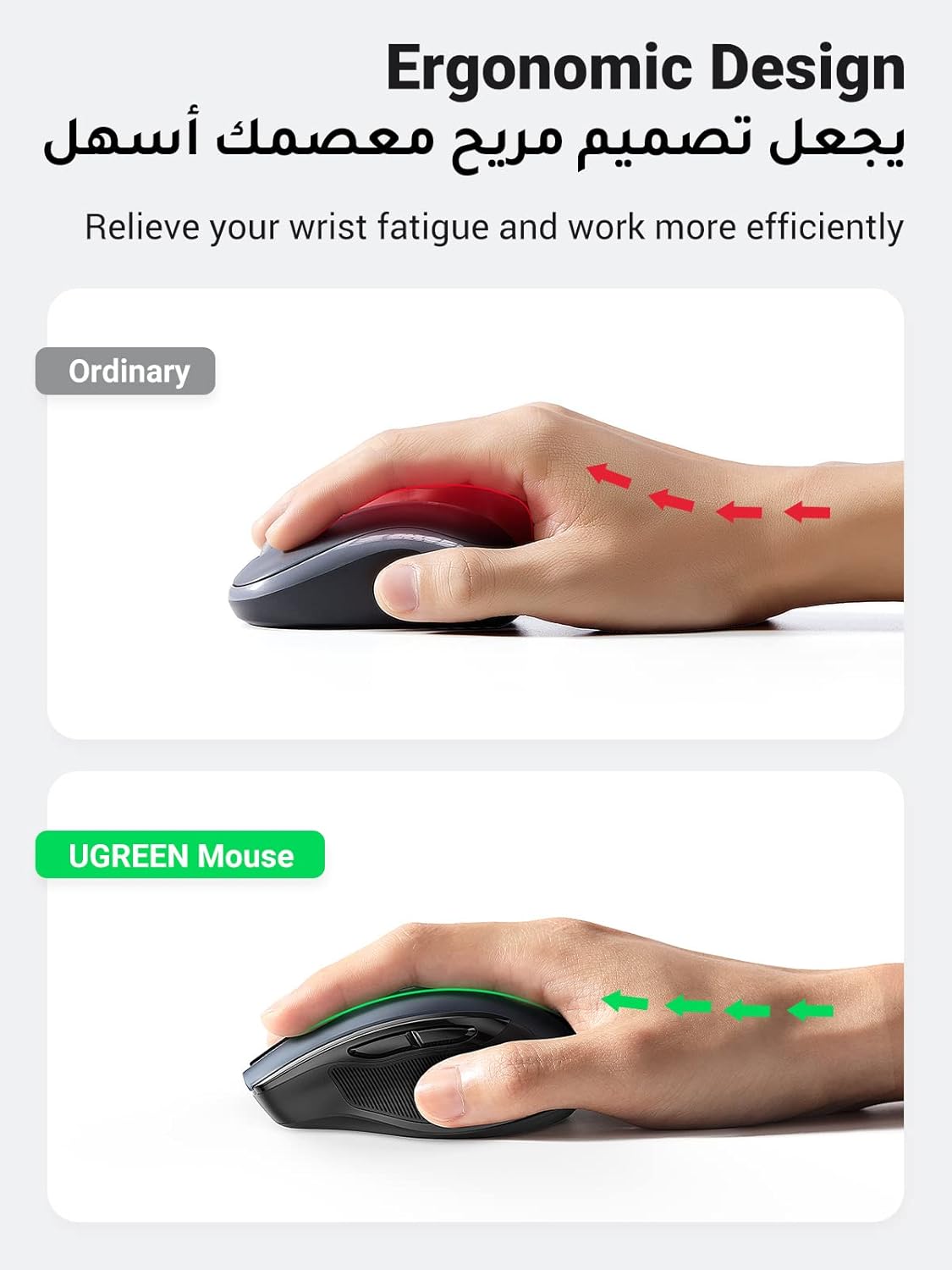 UGREEN Bluetooth Mouse for Laptop, Ergonomic Wireless Mouse Bluetooth 5.0 & USB 2.4G, Ultra-fast Scrolling, 5DPI Precise Smooth Tracking, Silent Cordless Mice for PC/Laptop/Tablet/Computer/Smart TV