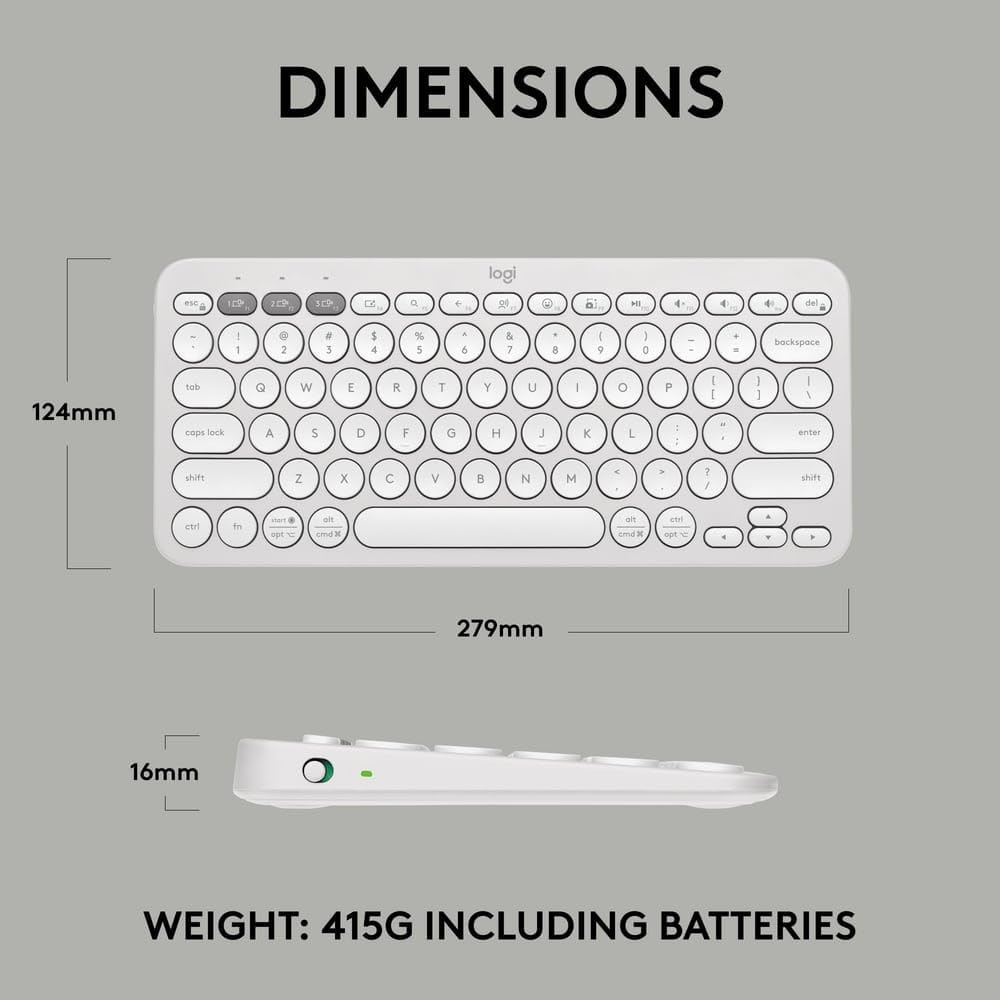 Logitech Pebble Keys 2 K380s, Multi-Device Bluetooth Wireless Keyboard with Customizable Shortcuts, Slim and Portable, Easy-Switch for Windows, macOS, iPadOS, Android, Chrome OS, US Intl Layout- White