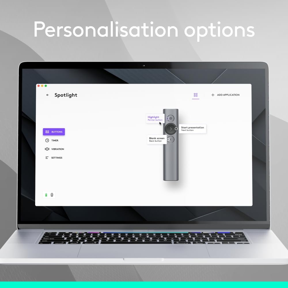 Logitech Spotlight Presentation Remote - Universal Wireless Presentation Clicker with Laser Pointer, Advanced Digital Highlighting, Bluetooth, 30 m Range and Quick Charging - Slate