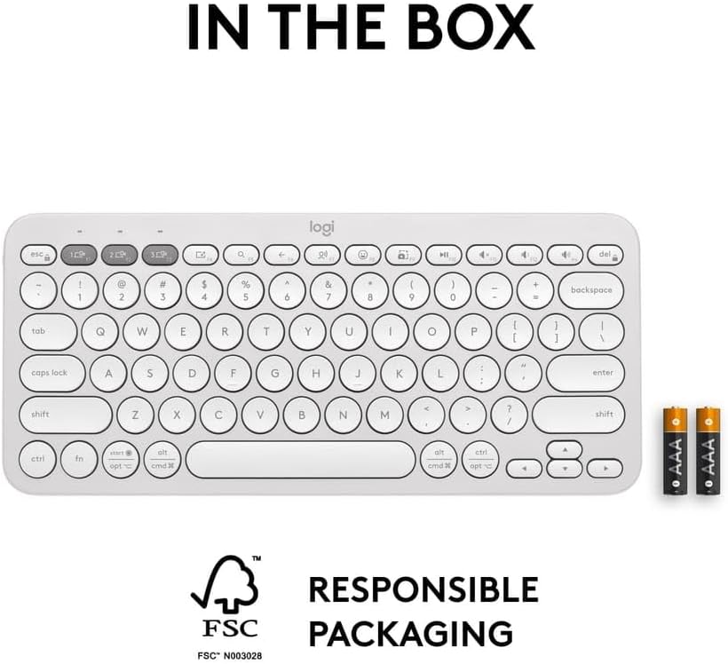 Logitech Pebble Keys 2 K380s, Multi-Device Bluetooth Wireless Keyboard with Customizable Shortcuts, Slim and Portable, Easy-Switch for Windows, macOS, iPadOS, Android, Chrome OS, US Intl Layout- White