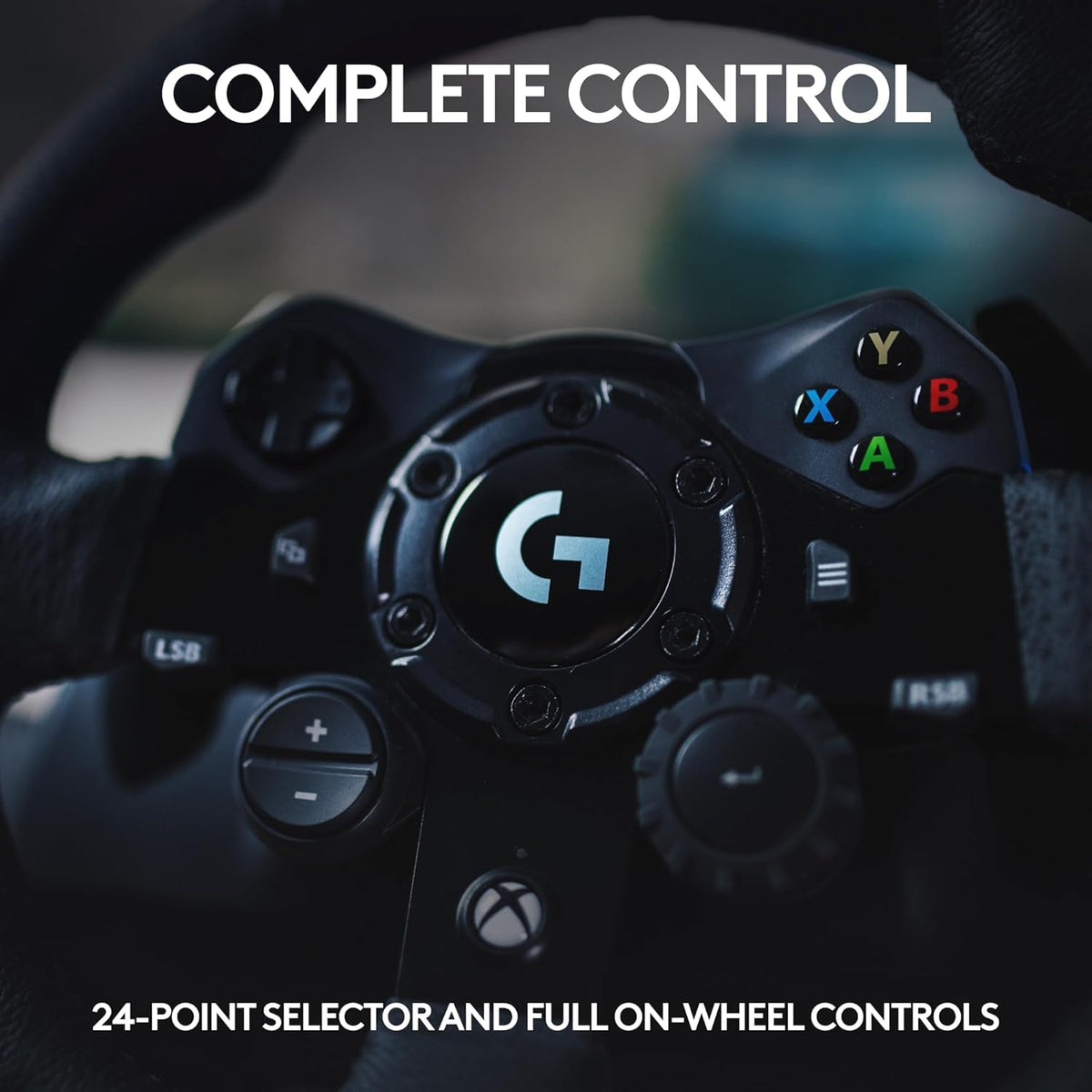 Logitech G923 Racing Wheel and Pedals, TRUEFORCE Feedback, Responsive Driving Design, Dual Clutch Launch Control, Genuine Leather, for Xbox One, PC - Black - UAE Version