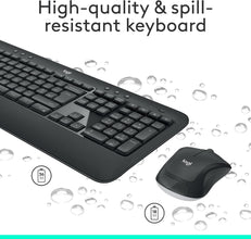 Logitech MK540 Advanced Wireless Keyboard and Mouse Combo for Windows, 2.4 GHz Unifying USB-Receiver, Multimedia Hotkeys, 3-Year Battery Life, for PC, Laptop, Arabic Layout - Black