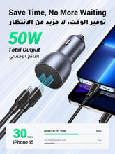 UGREEN Dual USB-C Car Charger PD 50W, Fast Charging Car Battery Charger Double Type-C Socket, USB PD Automobile Plug for iPhone 16 Pro Max/16/15/14/13/12, Galaxy S25/S24/23/22, iPad Pro 6/Air 5