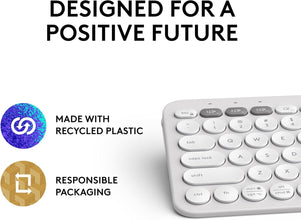 Logitech Pebble Keys 2 K380s, Multi-Device Bluetooth Wireless Keyboard with Customizable Shortcuts, Slim and Portable, Easy-Switch for Windows, macOS, iPadOS, Android, Chrome OS, US Intl Layout- White