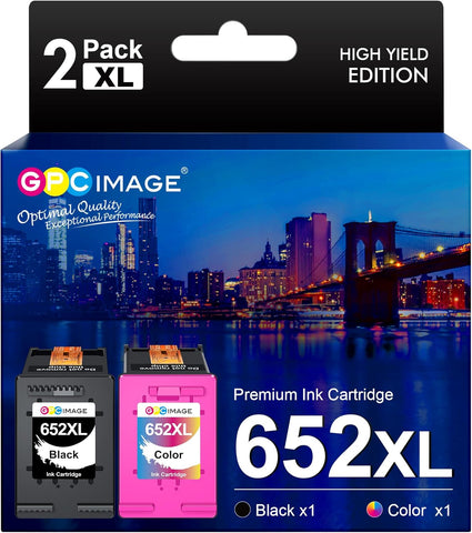GPC Image 652XL Ink Cartridge Replacement for HP 652 Ink Cartridge for HP 652XL 652 XL 652 HP Cartridge Compatible with HP DeskJet 3787, 3789, 3835, 4535 Printers (2 Pack, 1 Black 1 Tri-Color)