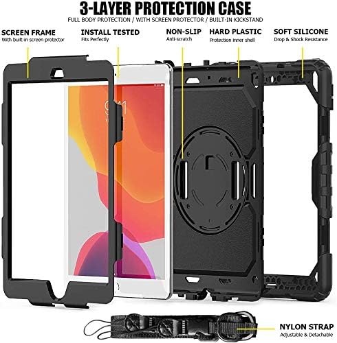 Herize iPad 9th 8th Generation Case Cover 2021 2020 2019 with Pencil Holder iPad 7th Case with Screen Protector | iPad 10.2 Case Full Body Heavy Duty Rugged Protective Cover w/ 360° Stand