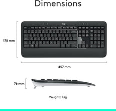 Logitech MK540 Advanced Wireless Keyboard and Mouse Combo for Windows, 2.4 GHz Unifying USB-Receiver, Multimedia Hotkeys, 3-Year Battery Life, for PC, Laptop, Arabic Layout - Black