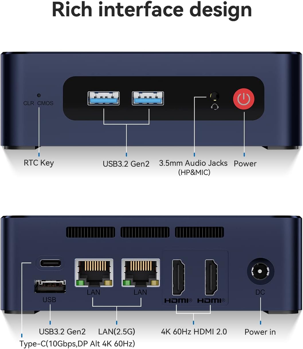 Beelink EQ12 Mini PC, Intel N100 Processor (4C/4T, Up to 3.4GHz), 16GB DDR5 RAM, 500GB NVMe SSD, Compact Desktop Computer with Triple Display Support, Dual HDMI, WiFi 6, BT 5.2