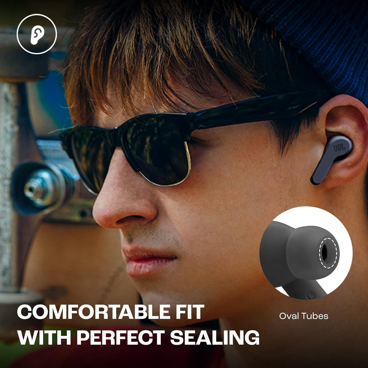 JBL Wave Beam True Wireless Earbuds, Deep Bass, Comfort Fit, 32H Battery, Smart Ambient, TalkThru, Hands-Free + VoiceAware, Water and Dust Resistant - Black, JBLWBEAMBLK