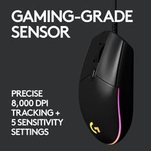 Logitech G203 2nd Gen Wired Gaming Mouse, 8,000 DPI, Rainbow Optical Effect LIGHTSYNC RGB, 6 Programmable Buttons, On-Board Memory, Screen Mapping, PC/Mac Computer and Laptop Compatible - Black