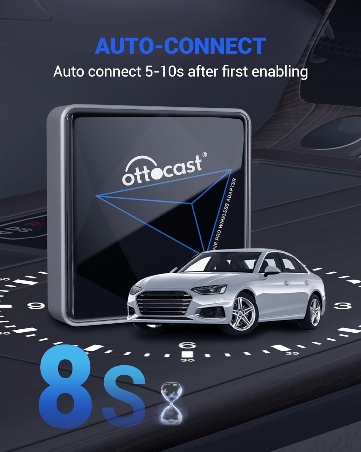 OTTOCAST Android Auto Wireless Adapter for Car - 2025 Version, Wired to Wireless Dongle, Dual-Band WiFi, Low Latency, Online Update, Plug Play for Factory OEM Wired Cars