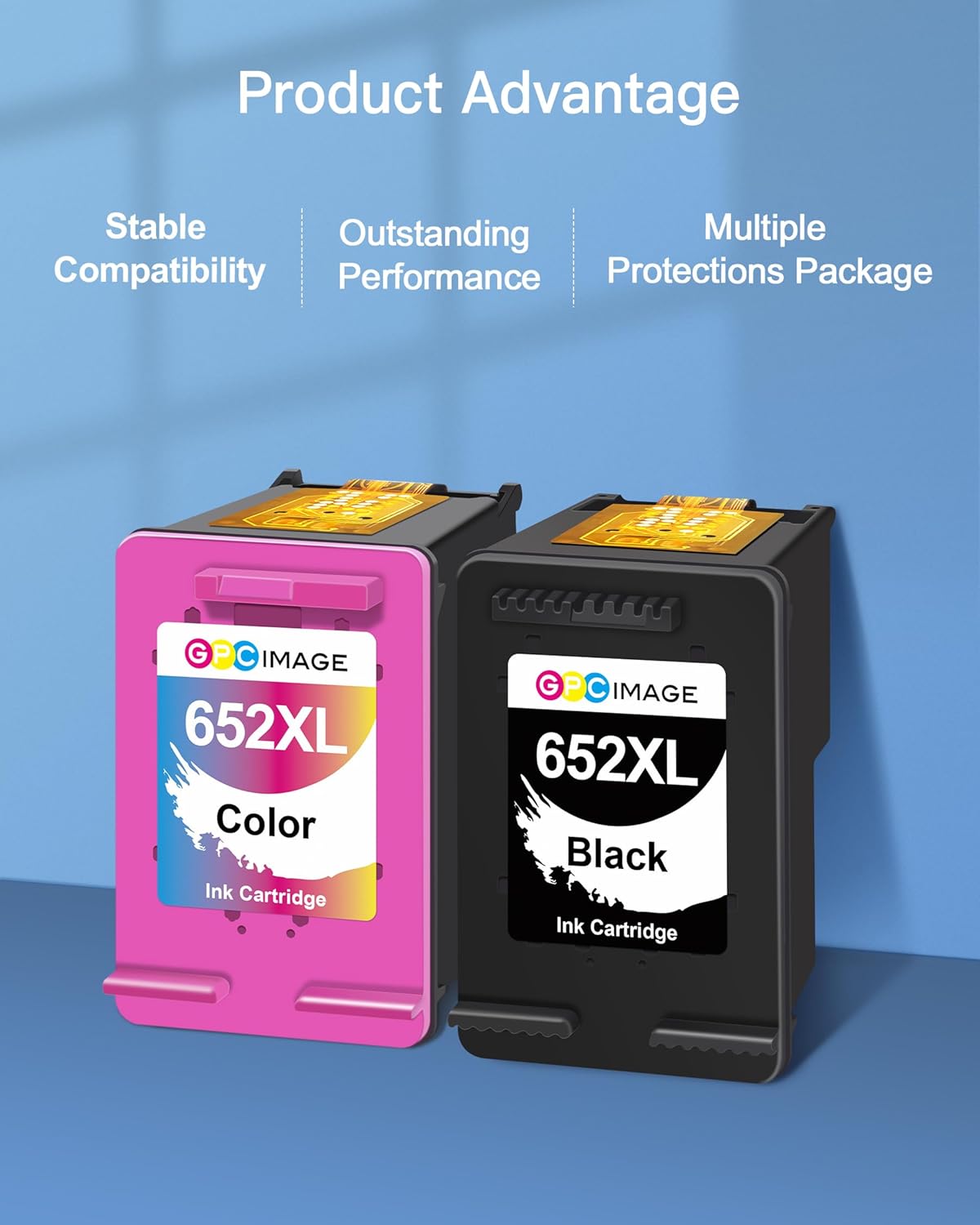 GPC Image 652XL Ink Cartridge Replacement for HP 652 Ink Cartridge for HP 652XL 652 XL 652 HP Cartridge Compatible with HP DeskJet 3787, 3789, 3835, 4535 Printers (2 Pack, 1 Black 1 Tri-Color)
