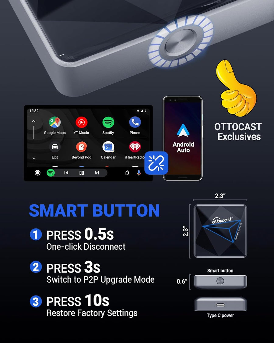 OTTOCAST Android Auto Wireless Adapter for Car - 2025 Version