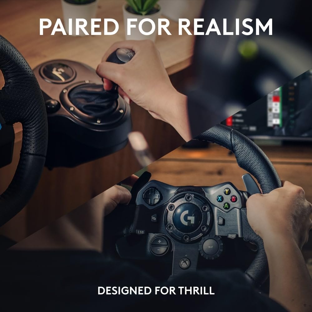 Logitech G923 Racing Wheel and Pedals for Xbox One and PC - UAE Version & Driving Force Racing Shifter For G923, Black