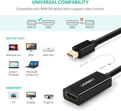 UGREEN Mini DisplayPort to HDMI Adapter Male to Female Thunderbolt 2.0 to HDMI Adapter Compatible for Apple MacBook Pro MacBook Air, Microsoft Surface Pro 4 3, Google Chromebook - Black