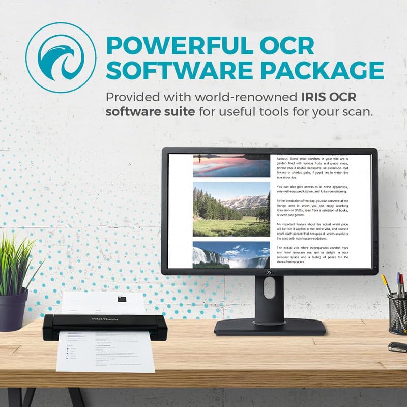 IRIScan Executive Portable Duplex Scanner - v4pro 8PPM Document Scanner: Free PDF Editor, USB, Scan to Word, PDF, XLS, Business Cards to Outlook, Duplex Scanner Win.
