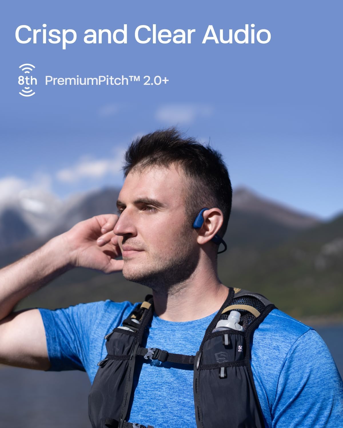 SHOKZ OpenRun Bone Conduction Headphones, Open-Ear Bluetooth Sports Earphones with Mic, IP67 Waterproof Wireless Headset for Running and Workout, 8H Playtime, USB-C - Blue, Sport headband