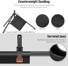 Neewer Photo Studio Backdrop Support System, 10ft/3m Wide 6.6ft/2m High Adjustable Background Stand with 4 Crossbars, 6 Backdrop Clamps, 2 Sandbags, & Bag for Portrait & Studio Photography | AWP012560