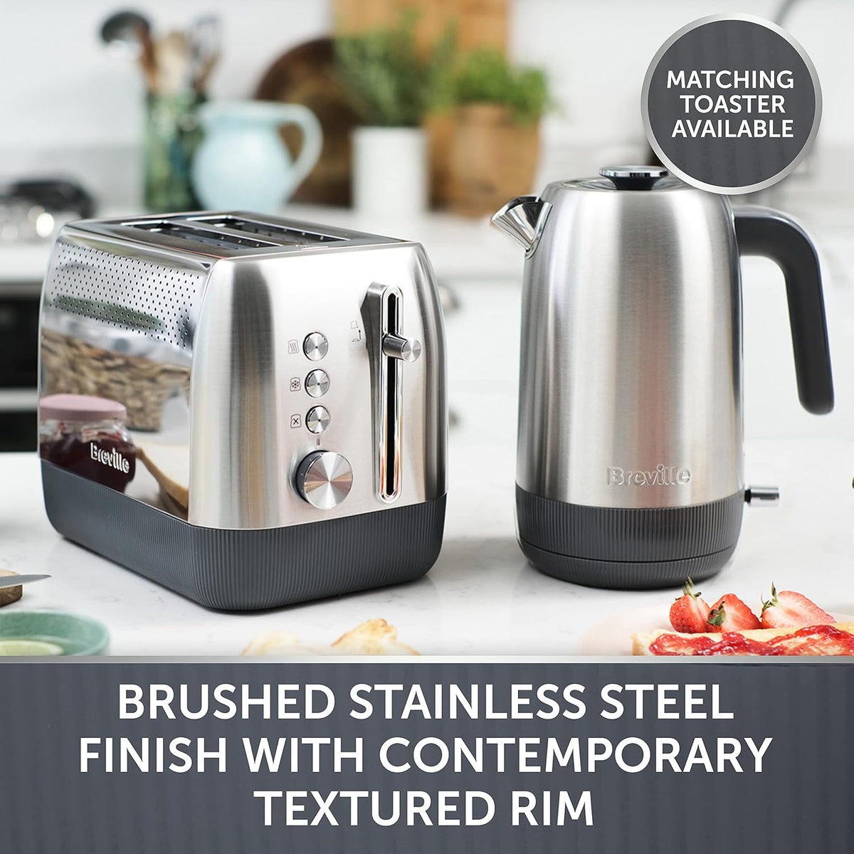Breville Edge Electric Kettle | 1.7 Litre | Glows When Hot to Avoid Re-Boiling | 3kW Fast Boil | Brushed Stainless Steel [VKT192]