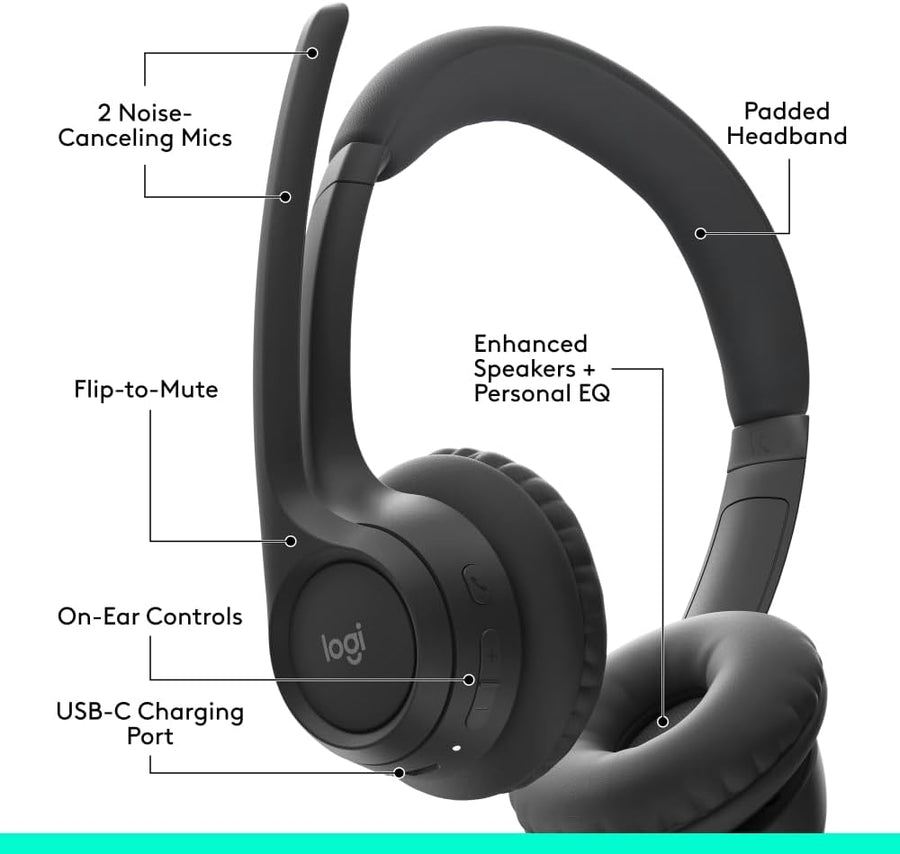 Logitech Zone 300 Wireless Bluetooth Headset With Noise-Cancelling Microphone