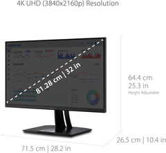 ViewSonic VP3256-4K, 32 inch, UHD (Ultra HD), 60Hz, 5ms, Adaptive Sync, Auto Pivot & Ergonomic Stand with tilt, Support USB-C with 60W high-speed charging, plus HDMI 2.0, DisplayPort 1.4, USB3.2