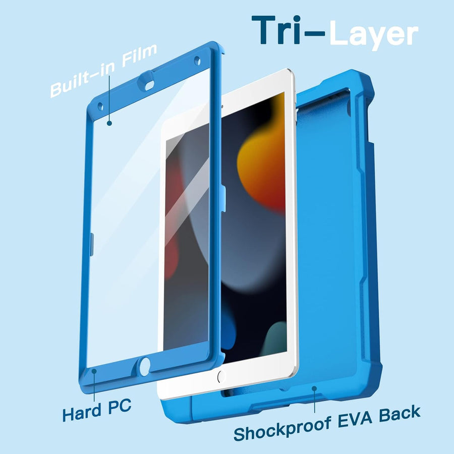 ETech Kids Case for iPad 10.2-Inch (9th/8th/7th Generation, 2021/2020/2019) with Built-in Screen Protector, Shockproof Full-Body Handle Stand Tablet Protective Cover (Blue)