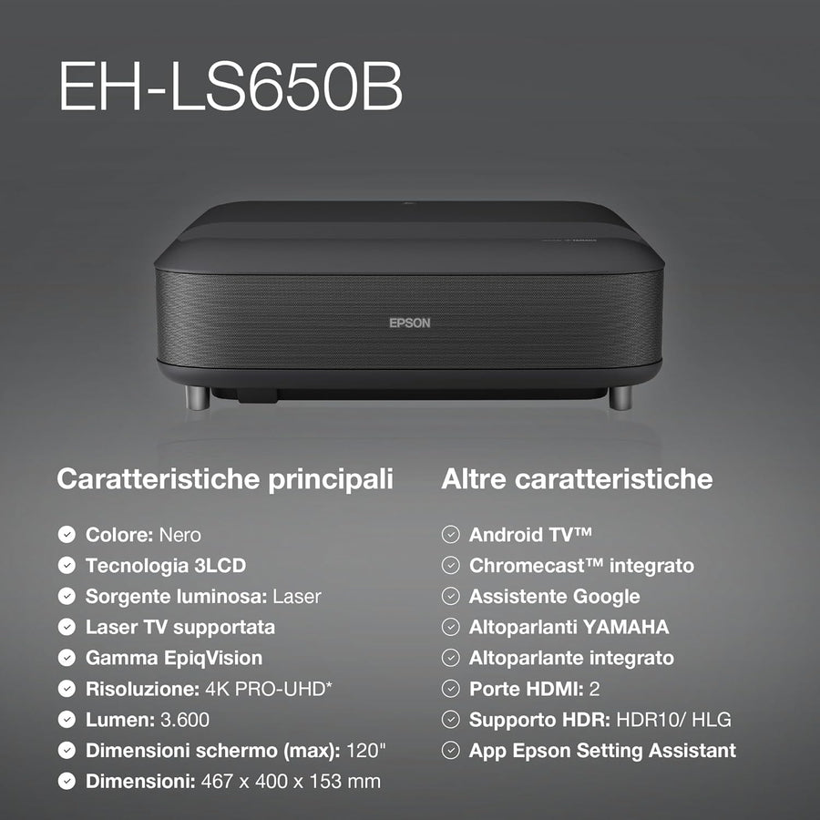 Epson EH-LS650B 4K PRO UHD Ultra Short Throw Projector
