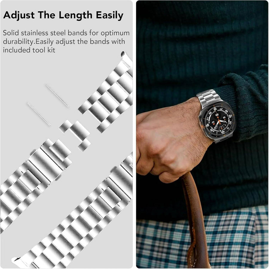 Uponhau Stainless Steel for Galaxy Watch Ultra band 47mm(2024), No Gap Metal Band for Samsung Galaxy Watch 7 Ultra 47mm for Men Women(Silver)