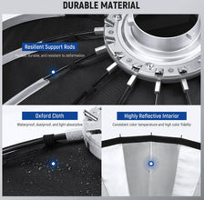 Neewer Parabolic Softbox, 16 Ribs, Reflective Silver Interior, Widely Compatible Bowens Mount, Soft, Directional Light Quality, Includes Fabric Grid, Black | SF120Q