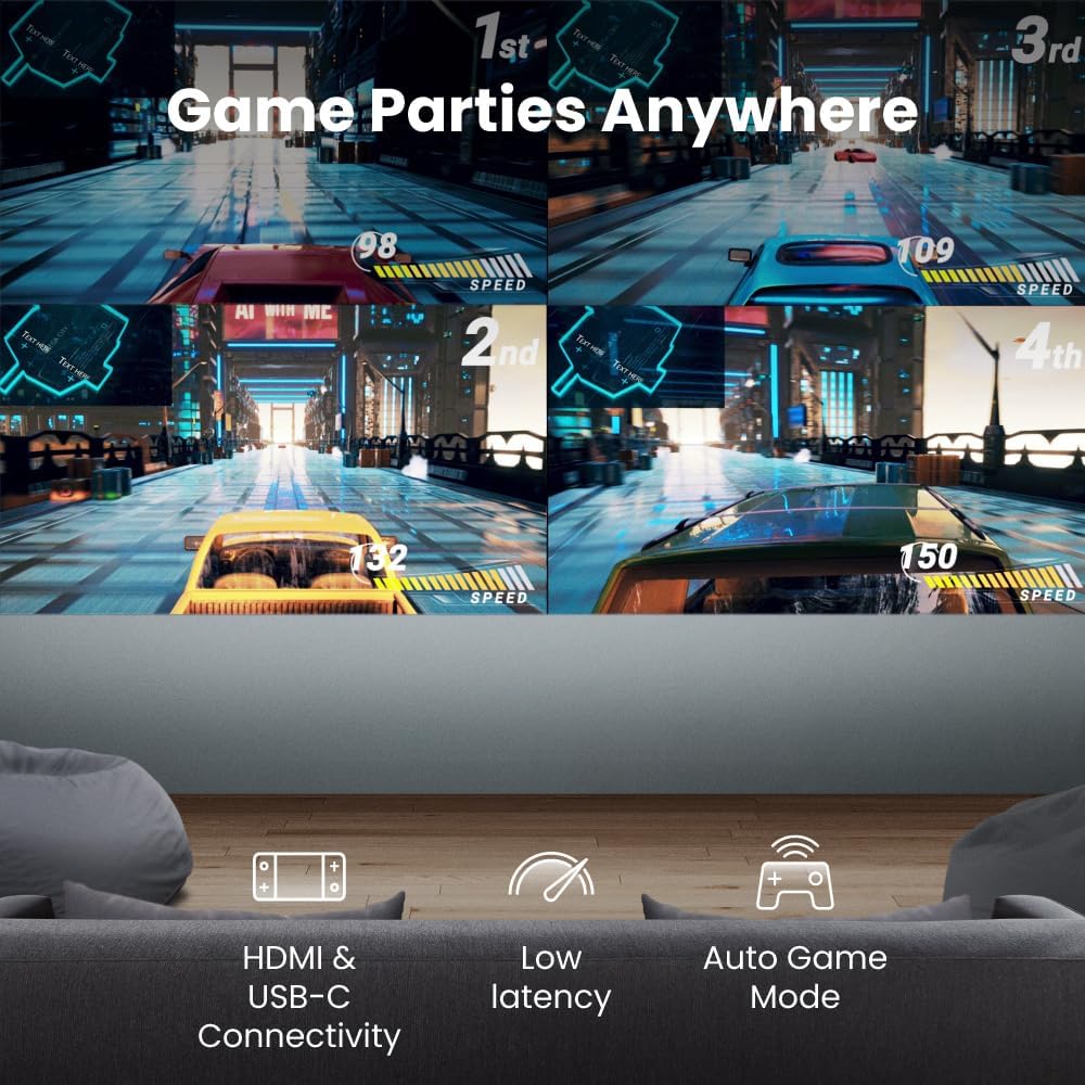 BenQ GP100A | Outdoor 4K supported Portable Projector | 1080p Resolution | 1000 ANSI Lumens | Built-in Netflix, Chromecast, AirPlay & Android TV | Autofocus & Auto 2D Keystone | 20W Speaker