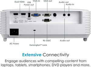 Optoma EH412 1080P HDR DLP Professional Projector | Super Bright 4500 Lumens | Business Presentations, Classrooms, and Meeting Rooms | 15000 Hour Lamp Life | 4K HDR Input | Speaker Built in, White