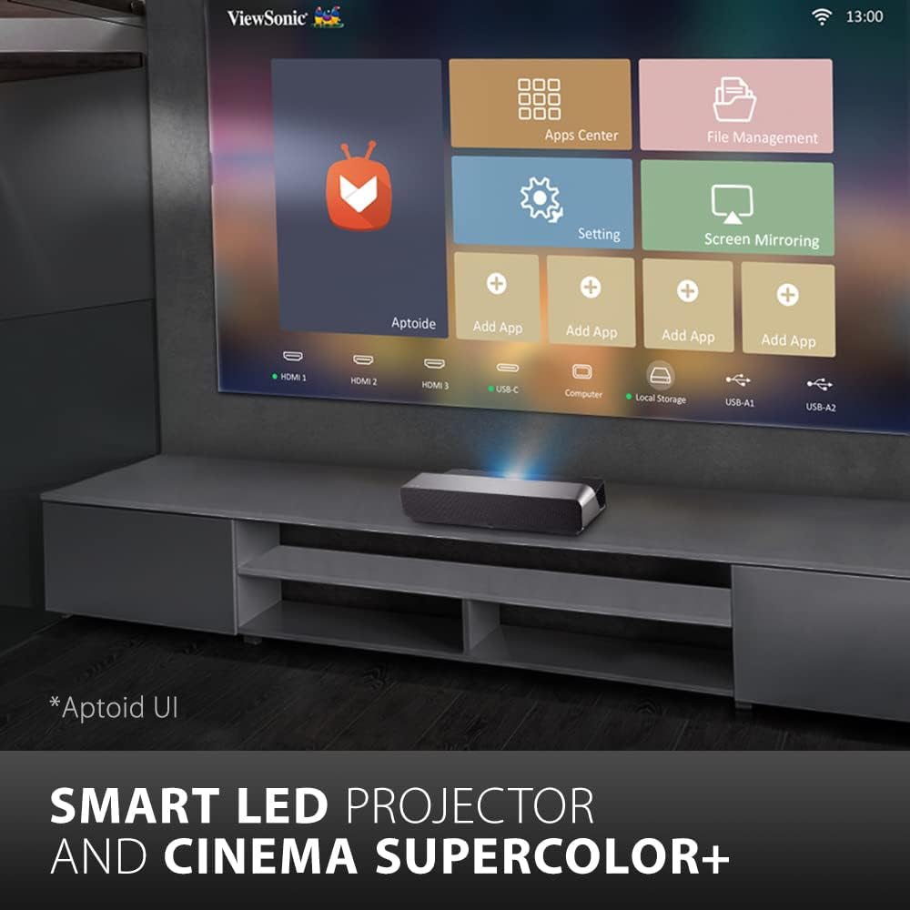 ViewSonic X1000-4K UHD 4K HDR Ultra Short Throw Smart LED Projector with Harman Kardon Soundbar and WiFi & Bluetooth